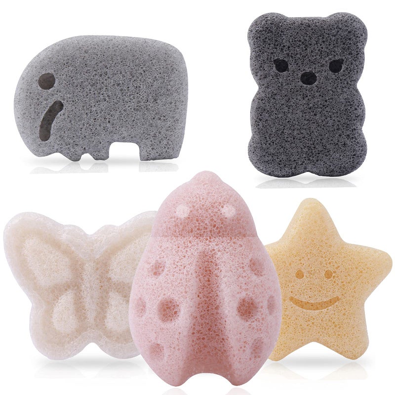 KECUCO Konjac Baby Sponge for Bathing, Kids Bath Sponges for Infants, Toddler Bath Time, Cute Shapes and Safe Plant-Based Konjac Baby Bath Accessories, 5pcs - Image 1